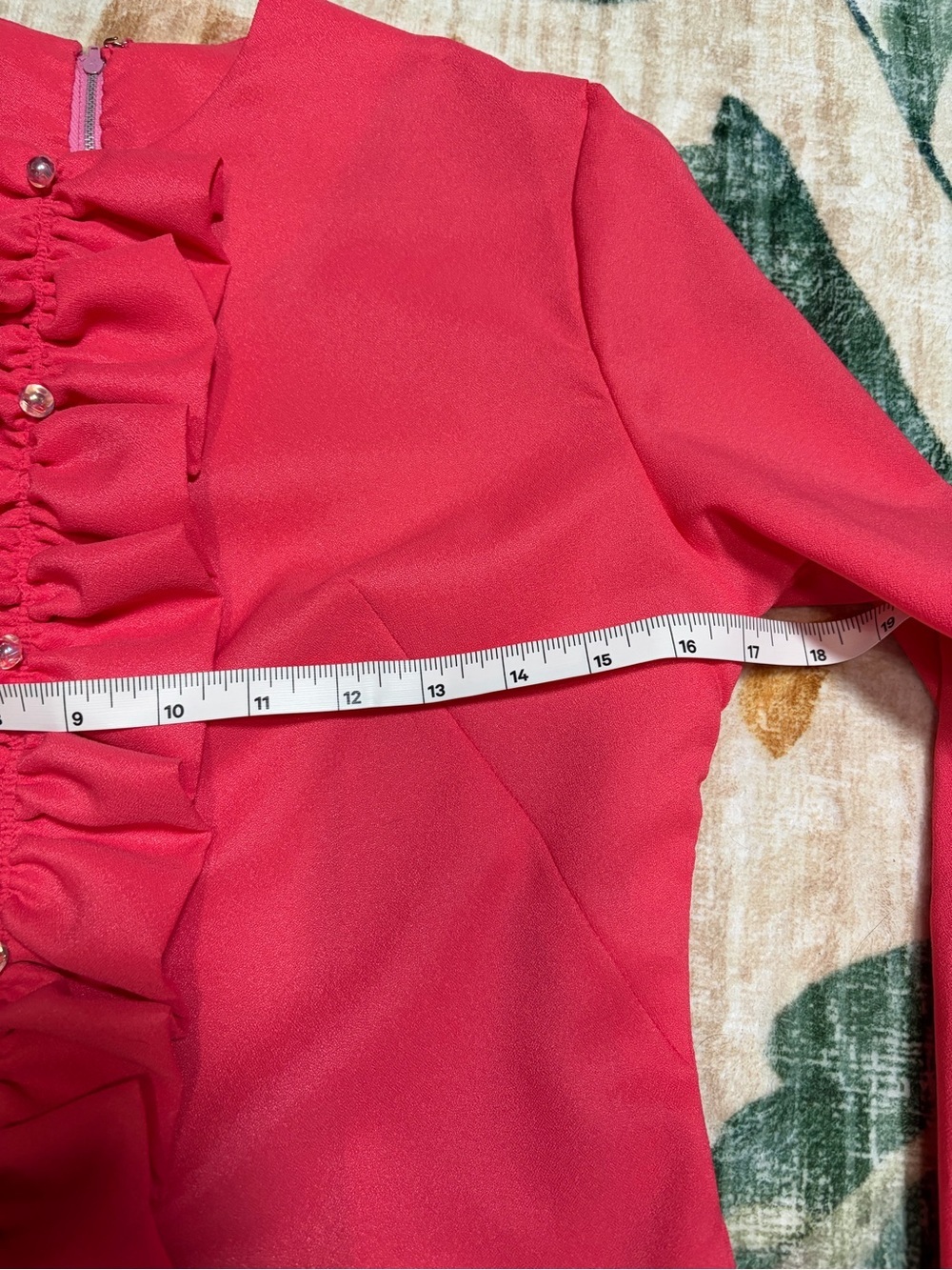 60’s Vintage Handmade Coral Ruffle-Front Long Sleeve Dress - Picture 9 of 11
